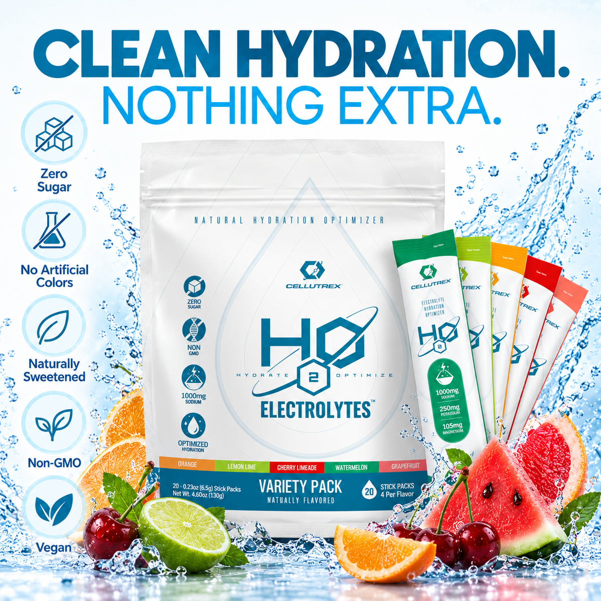H2O ELECTROLYTES™ - Variety Pack (20 Count) - Zero Sugar Electrolyte Powder