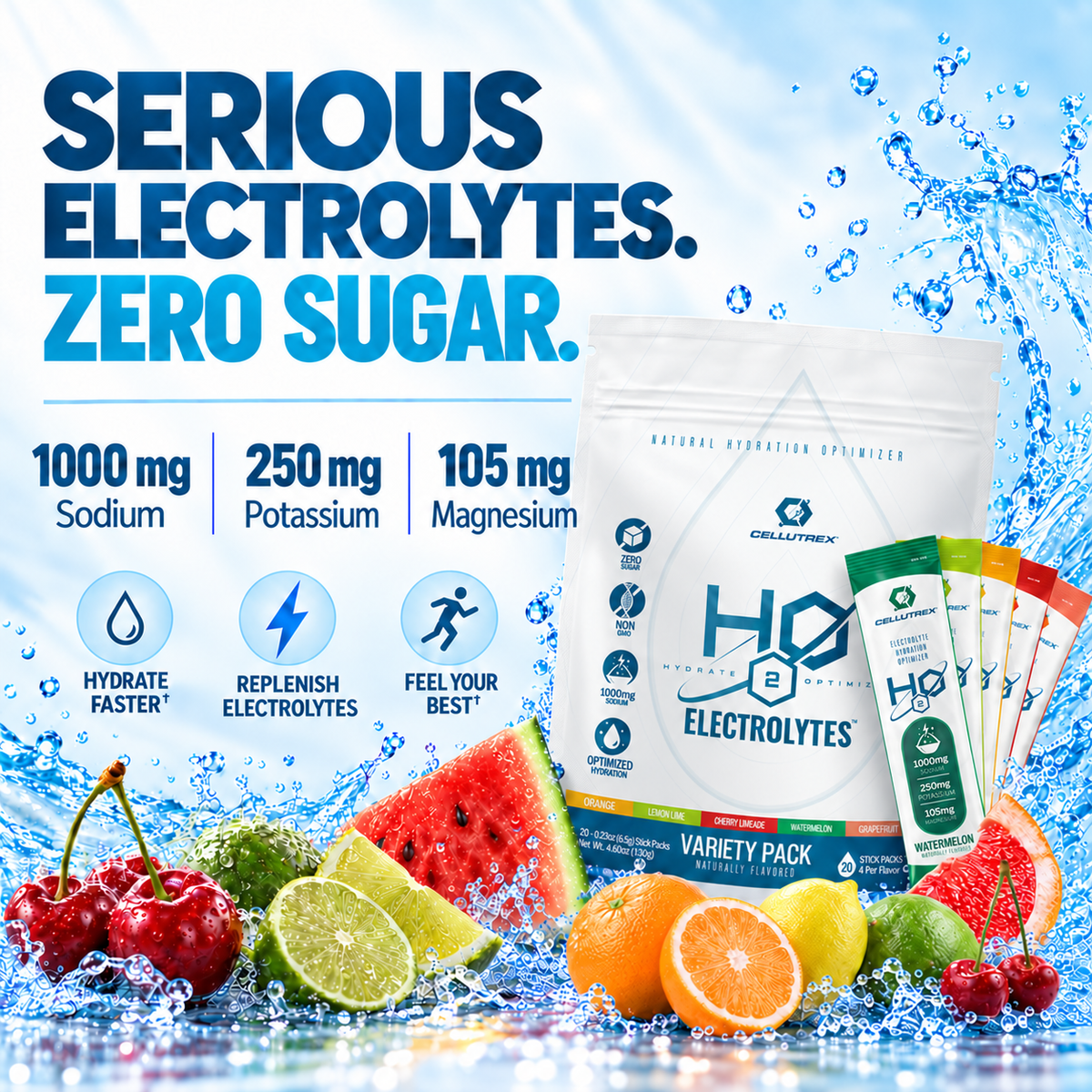 H2O ELECTROLYTES™ - Variety Pack (20 Count) - Zero Sugar Electrolyte Powder