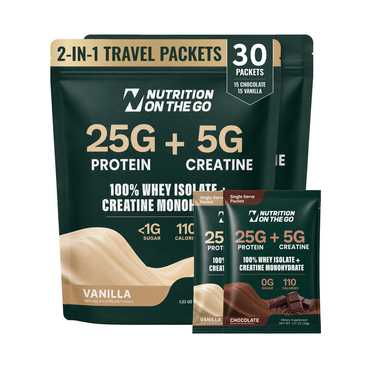 2-in-1 Whey Protein Isolate + Creatine Travel Packets
