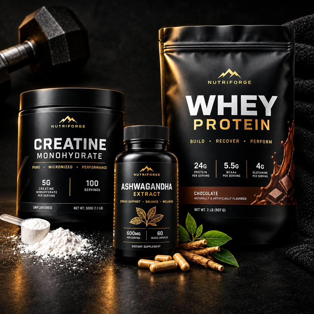Essentials Bundle - Creatine, Ashwagandha, and Whey Protein Bag